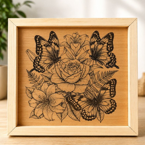 Laser Engraved Painting with Lacquered Wooden Frame New