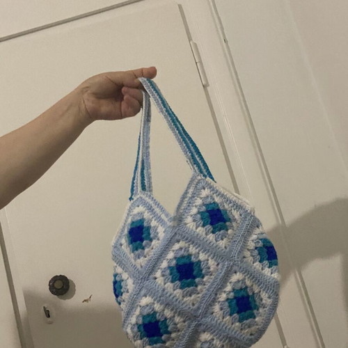 Shoulder bag new, crocheted white and turquoise