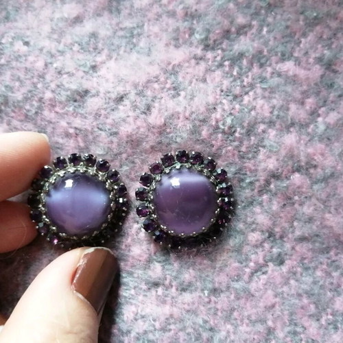 Vintage aristocratic clip earrings v. 2 like new with purple semi-precious stones