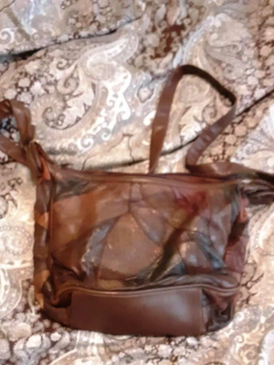 Leather shoulder bag used, beige and brown patchwork