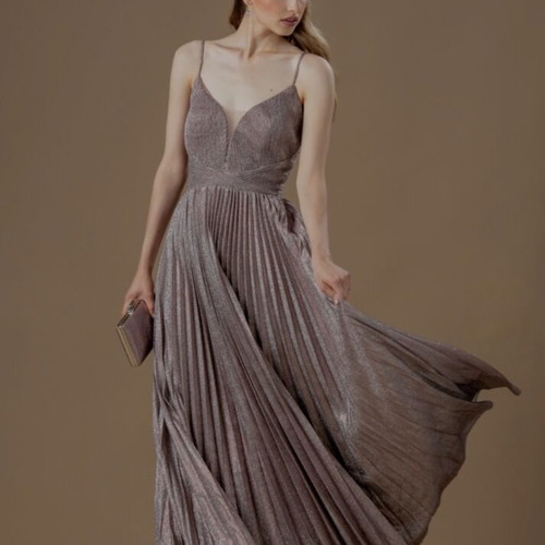 Evening dress long rose nude with glitter and pleated skirt like new