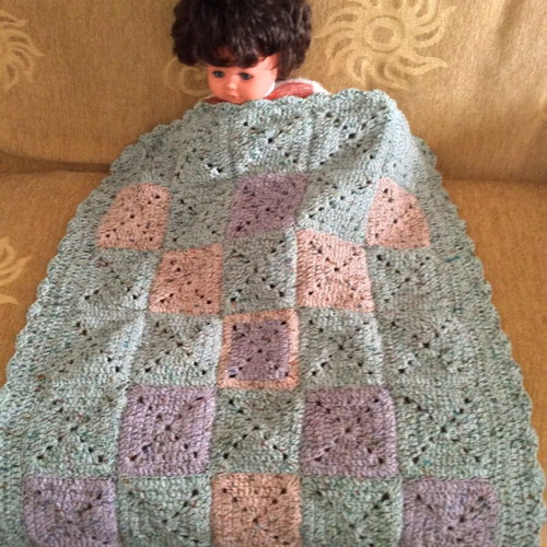 Bebe blanket small purple salmon green new 80x65cm