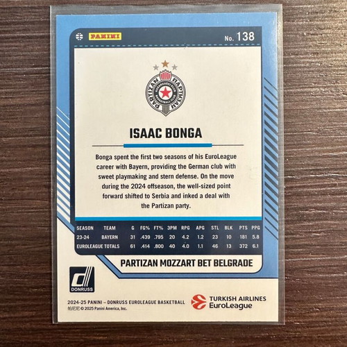 Panini Donruss EuroLeague 2024-25 Isaac Bonga Yellow Flood Parallel Card #138 new