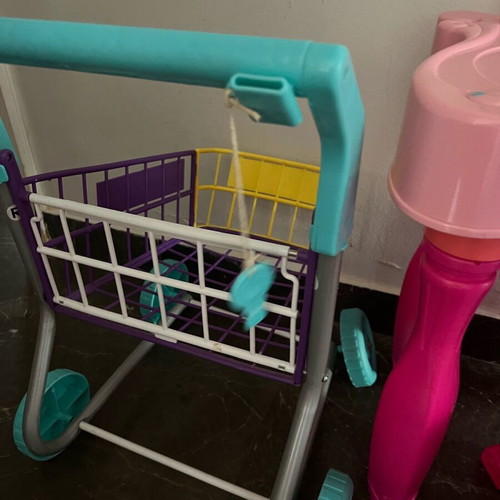 Vanity with Light and Sound Mirror and Used Supermarket Cart
