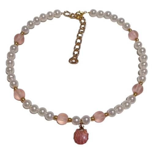 Necklace with pearls, matte glass beads and metal shell new