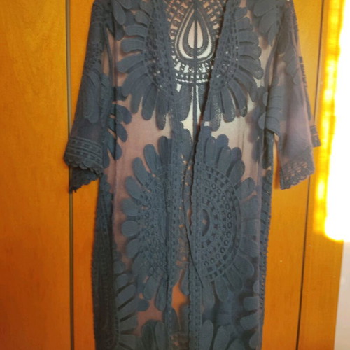 Blue tunic one size like new, airy with embroidery