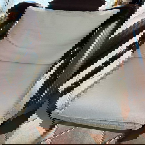 Χειροποίητο σαλόνι σετ με τετραθέσιο καναπέ, 3 πολυθρόνες, 2 σκαμπό και τραπεζάκι με τζάμι σαν καινούργιο