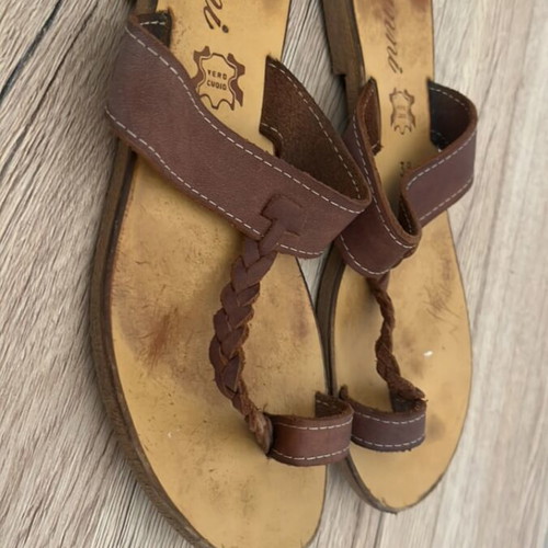 Brown sandals with braid used, size 38