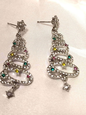 Christmas tree earrings new, silver