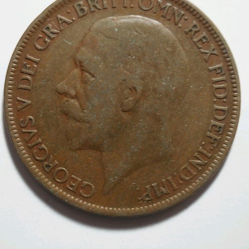 One Penny 1927 Great Britain used copper coin King George V