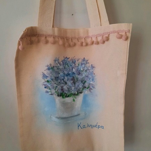Fabric shoulder bag 34×40 cm new, hand-painted, Kalimera design