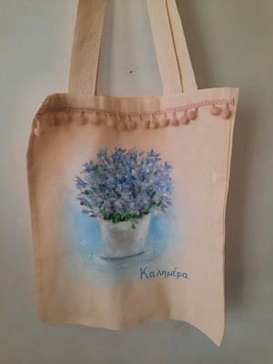 Fabric shoulder bag 34×40 cm new, hand-painted, Kalimera design