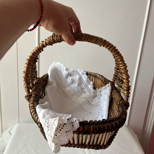 Vintage handmade basket from natural bamboo and rattan used