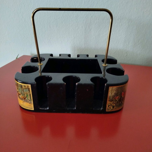 Vintage card and chip holder used, Italian 1960 lacquered wood