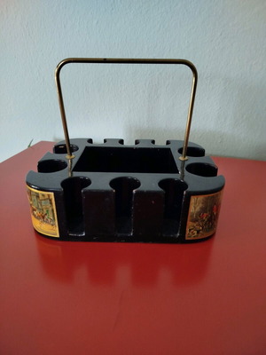 Vintage card and chip holder used, Italian 1960 lacquered wood