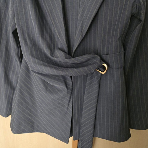 Striped suit with belt, new, blue