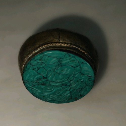 Turquoise tribal ring used, silver base