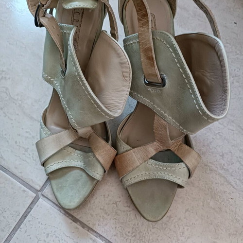 Christofoli leather sandals like new, 10cm heel, beige and light green