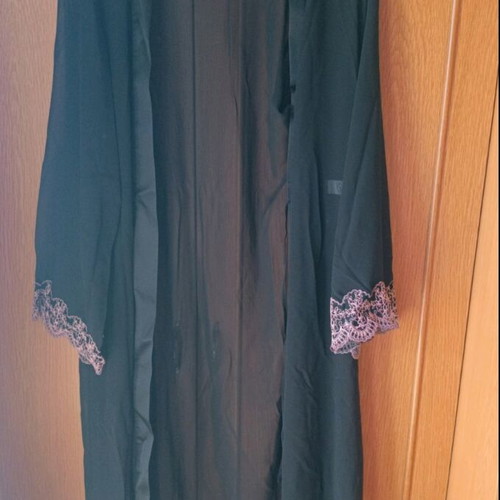 Women's robe set with nightdress m/l new, black with pink details