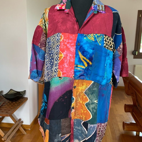 Patchwork vintage unisex shirt made of 100% viscose new