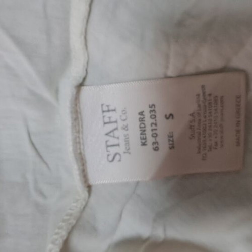 Staff women's white T-shirt size S, short front, longer back