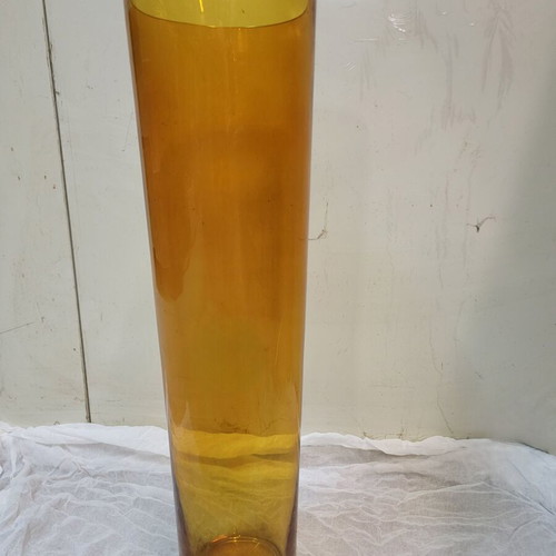 Set of 2 Tall Amber Glass Floor Vases like new