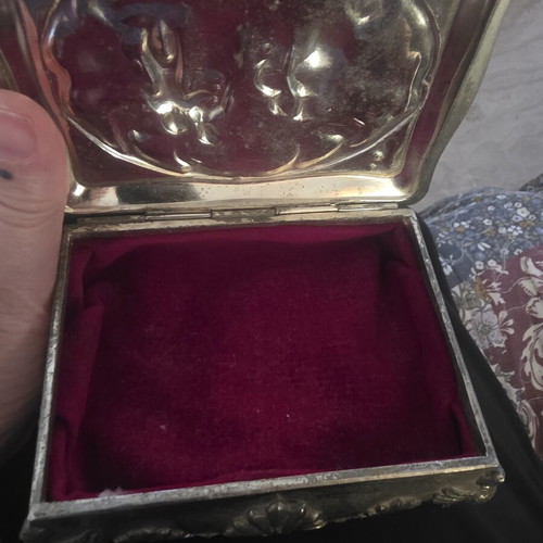 Japanese Metal Jewelry Box used, 1950s, velvet interior