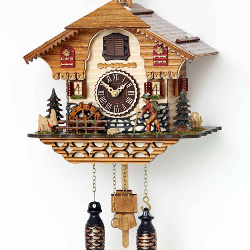 Cuckoo clock alpine house with watermill new, analog wall clock