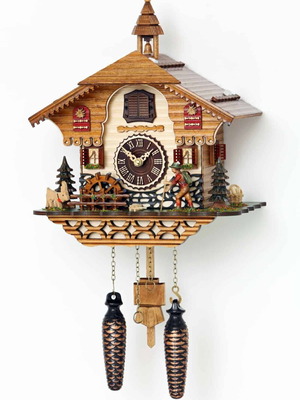 Cuckoo clock alpine house with watermill new, analog wall clock