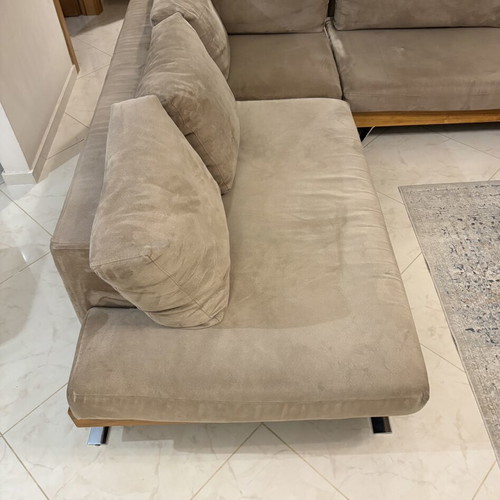 Corner three-seater sofa with suede fabric