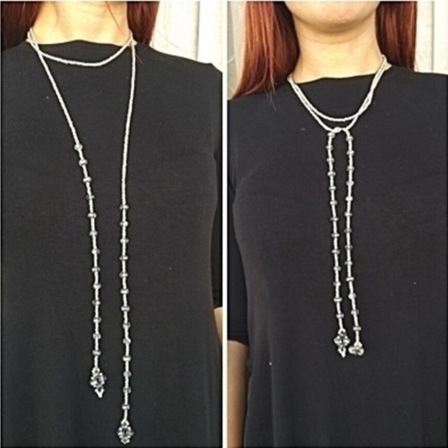 Long laritat necklace 4 in 1 made to order, silver