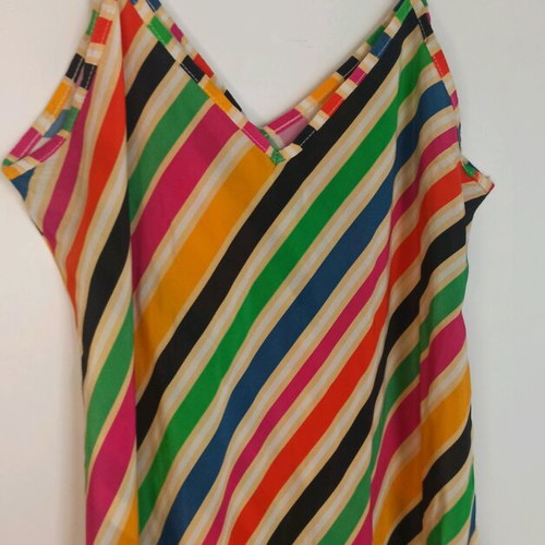 Striped multicolored midi dress with satin texture one size