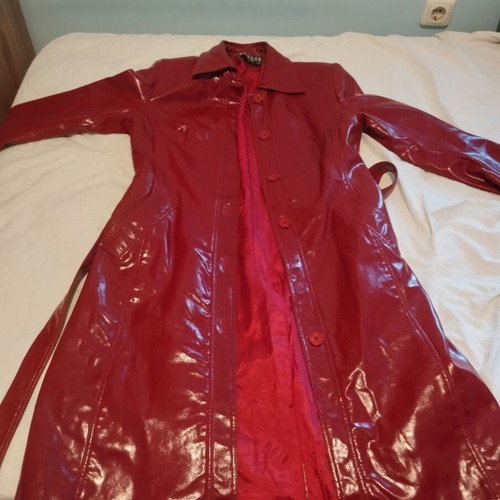 Morgan synthetic leather trench coat used, red, size M