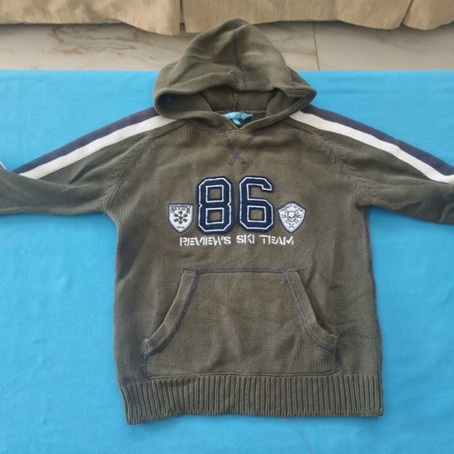 Review knitted kids sweatshirt like new, green olive, size 116-122