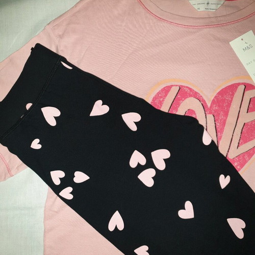 Marks & Spencer pajama set new, size XS, pink and black