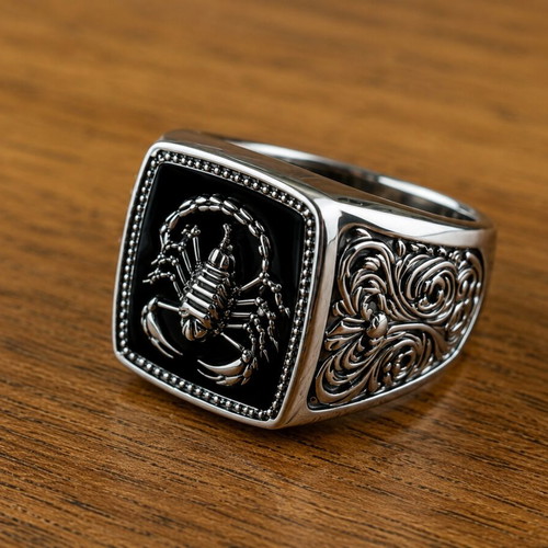 Men's Scorpion Ring vintage gothic style, new, silver and black