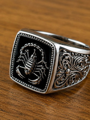 Men's Scorpion Ring vintage gothic style, new, silver and black