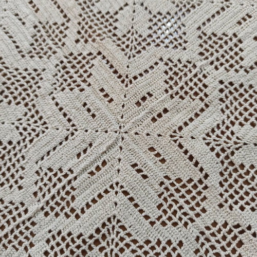 Tablecloth new handmade crochet with lace and beige fringes