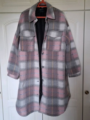 Sinsay women's coat used, pink and gray
