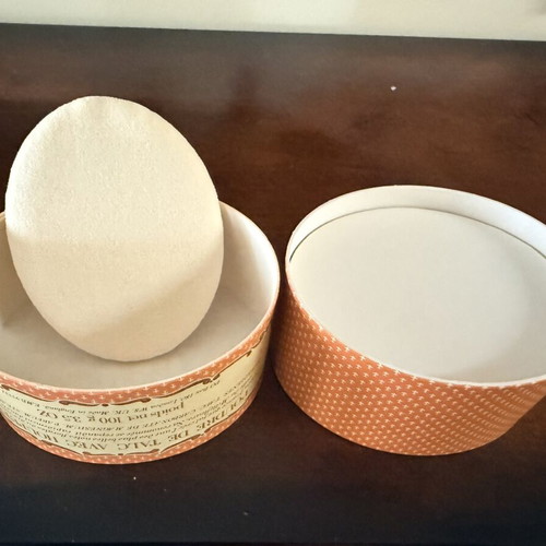 Vintage decorative Poudre de Talc box with puff shabby chic