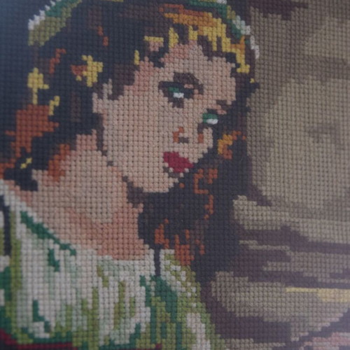 Large embroidered portrait painting used 46cm x 62cm without frame