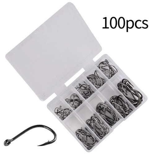 Fishing Hooks Set 100 Carbon Steel New