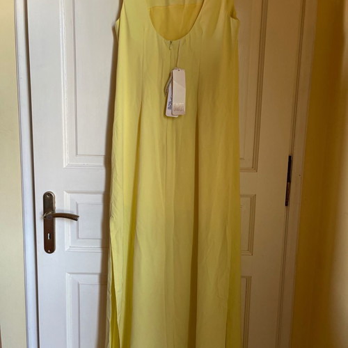 Women's long crepe dress bimba yellow size Medium new