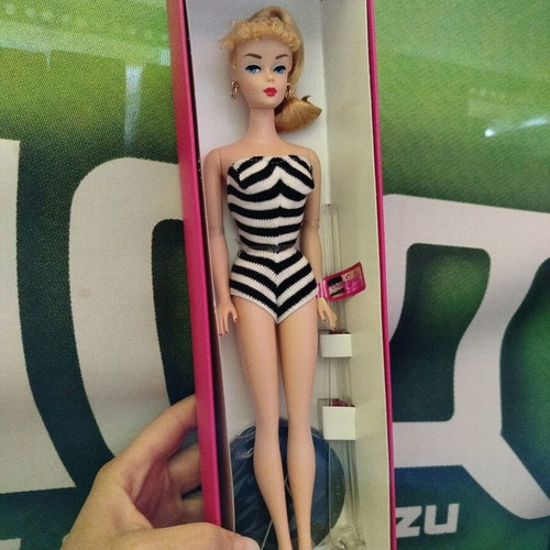 Barbie Mattel doll with black and white vintage bathing suit, new