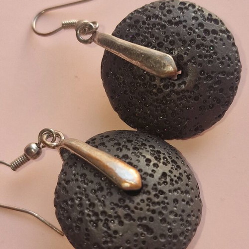 Handmade earrings from authentic Santorini lava like new, black