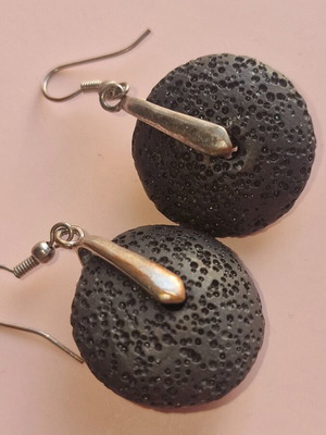 Handmade earrings from authentic Santorini lava like new, black