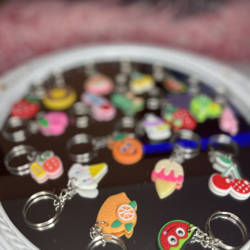 Colorful keychain set with fruit and sweet designs