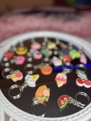 Colorful keychain set with fruit and sweet designs