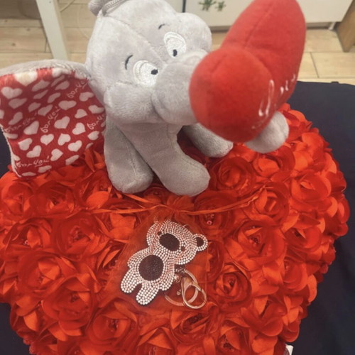 Romantic gift set elephant love with heart pillow and teddy keychain like new