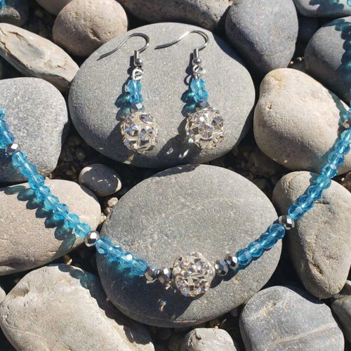Blue crystal beaded elegant jewellery set new